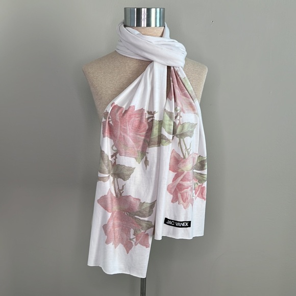 JAC VANEK Rose print long super soft white and pink oblong scarf - Picture 1 of 11